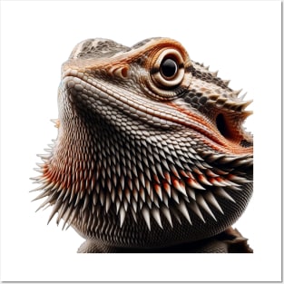 Bearded Dragon Headshot - Grey and Salmon Posters and Art